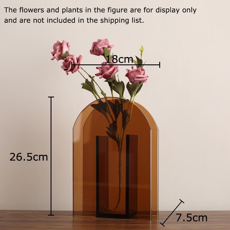 Brown Glass Vase Geometric Arch Vases Desk Decoration Artificial Flower Decorative Flower Arrangement Room Aesthetic Decor