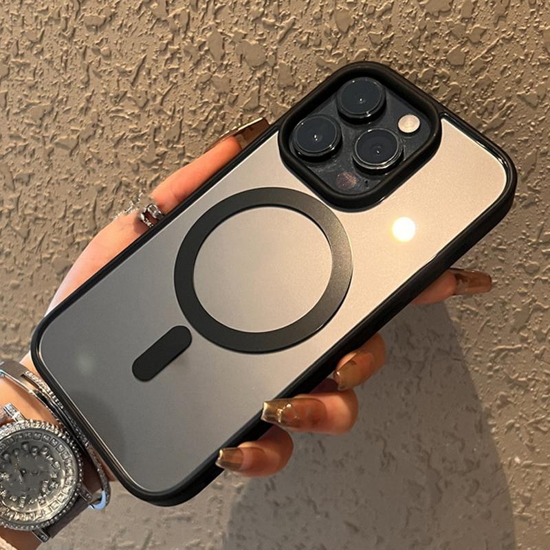 Fargeramme, klart akrylmagnetisk telefondeksel til iPhone 16 Pro Max, 15 14 Pro 11 13 12 11, for Magsafe, støtsikker linsebeskyttelse, gjennomsiktig TPU-deksel