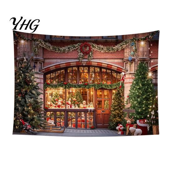 Festive Home Decor Tapestry Christmas Tapestry, Winter Snow Scene Backdrop, Xmas Tree Fireplace Decorative Fabric for Wall Hanging Bedroom Living Room