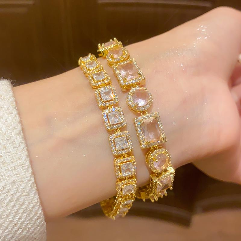 18K Gold Plated Zircon Square Bracelet - Elegant Korean Style Vintage Jewelry for Women