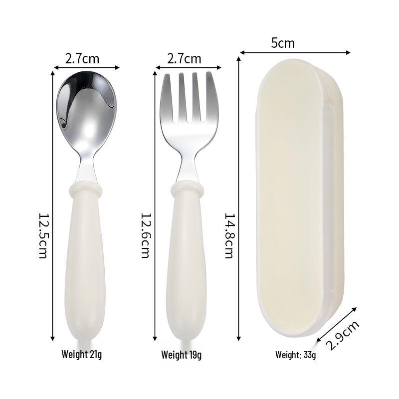 304 Stainless Steel Children's Spoon & Fork Set with Portable Box - Ideal for Baby Feeding and Student Use.