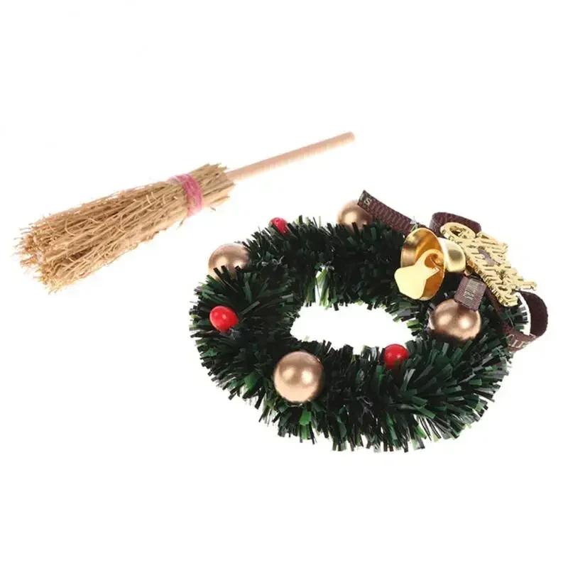 8 Pcs/set Dollhouse Christmas Boots Tree Wreath Pine Santa Claus Carpet Broom Dollhouse Miniature Accessories For Children