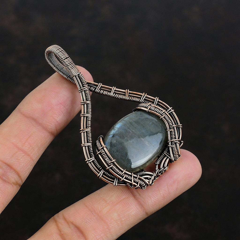 Labradorit Anhänger Kupferdraht umwickelt Edelstein Schmuck Handgefertigt Kupferanhänger Einzigartiges Design Schmuck Drahtumwickelter Anhänger Geschenke für Mutter