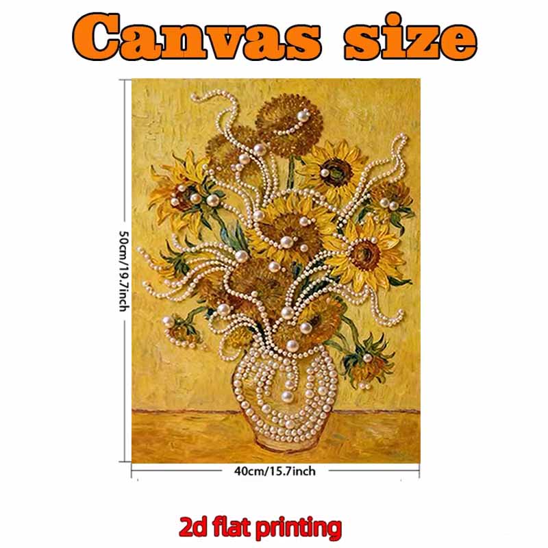 Pearl Sunflowers in The Vase DIY Diamond Art Kits 15.7x19.6inch Gem Art Diamond Painting Kits Without Frame for Adults Gift Idea Home Wall Decor