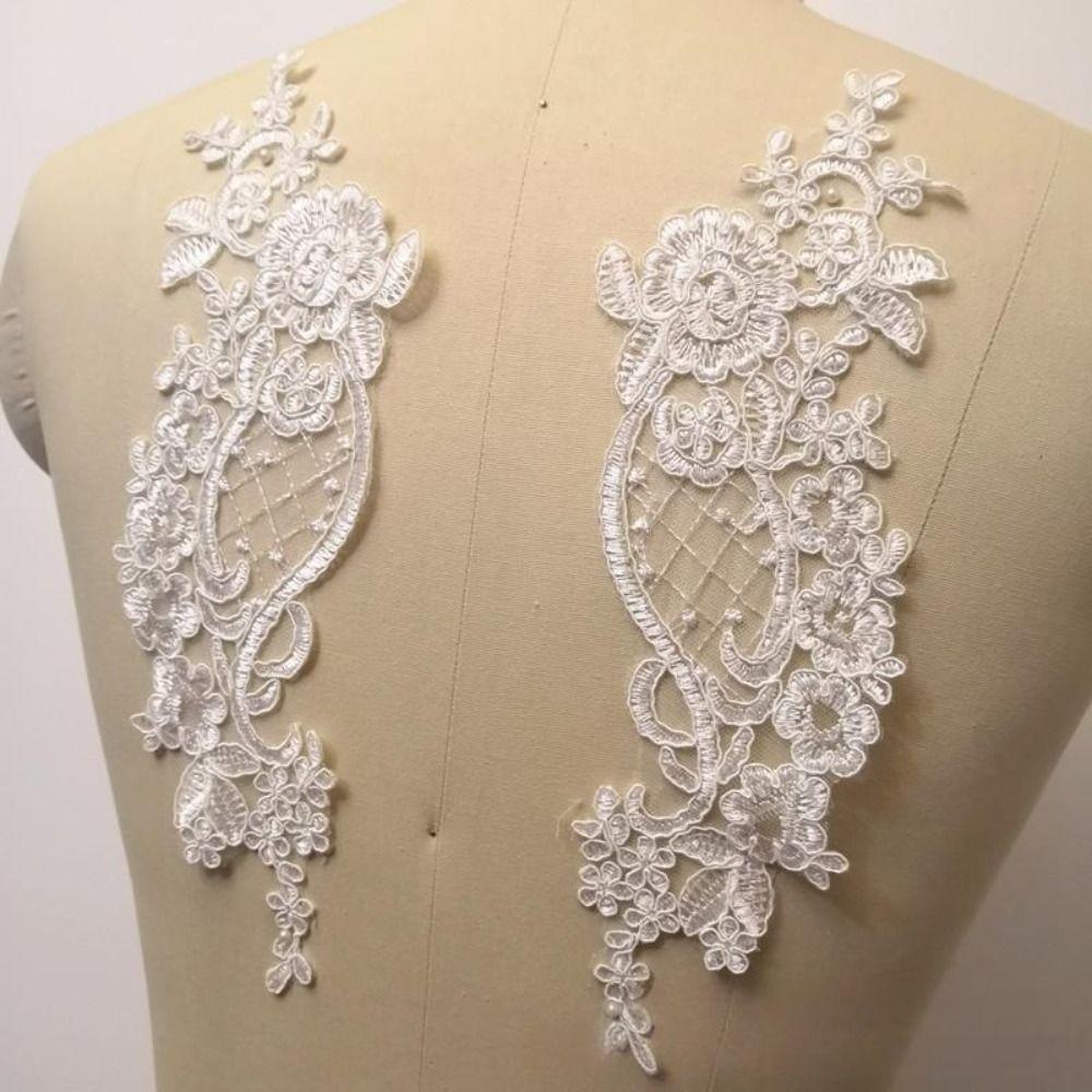 1 Pair White Flower Lace Applique Handmade Apparel Sewing Lace Embroidery Patch DIY DIY Clothing Patch Wedding Dress Accessories