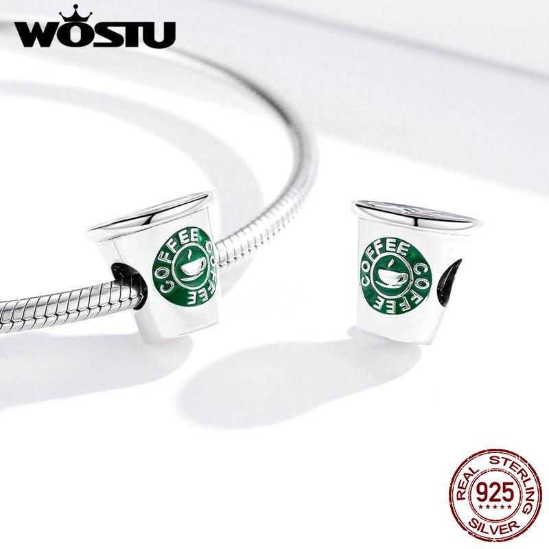 WOSTU 925 Silver Flamingo Bee Charms Ariel Balloon Coffee Girls Beads Dangle Fit DIY Original Bracelet Pendants Jewelry