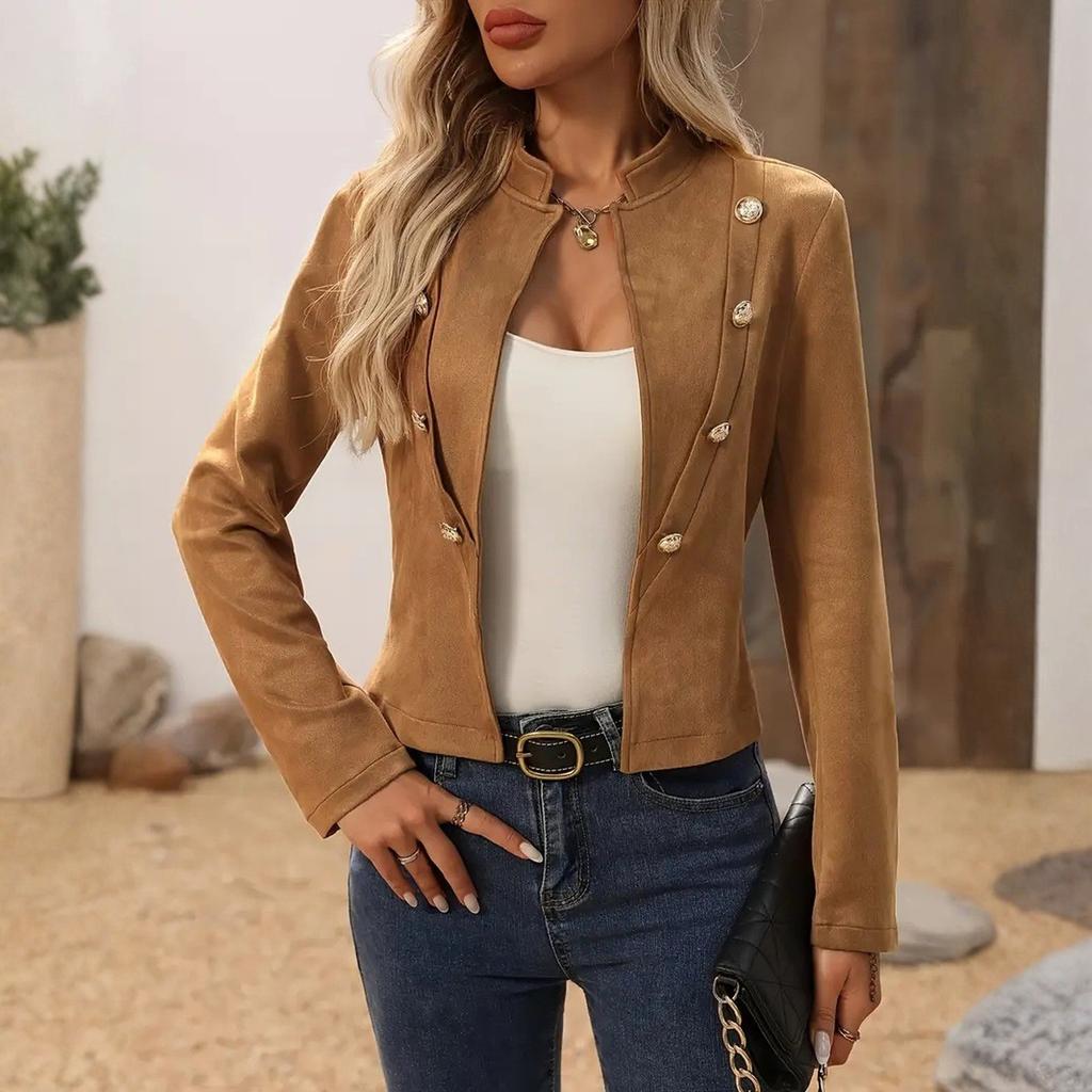 Women's Jacket Casual Slim Lapel Double Breasted Motorcycle Jacket Top Coat