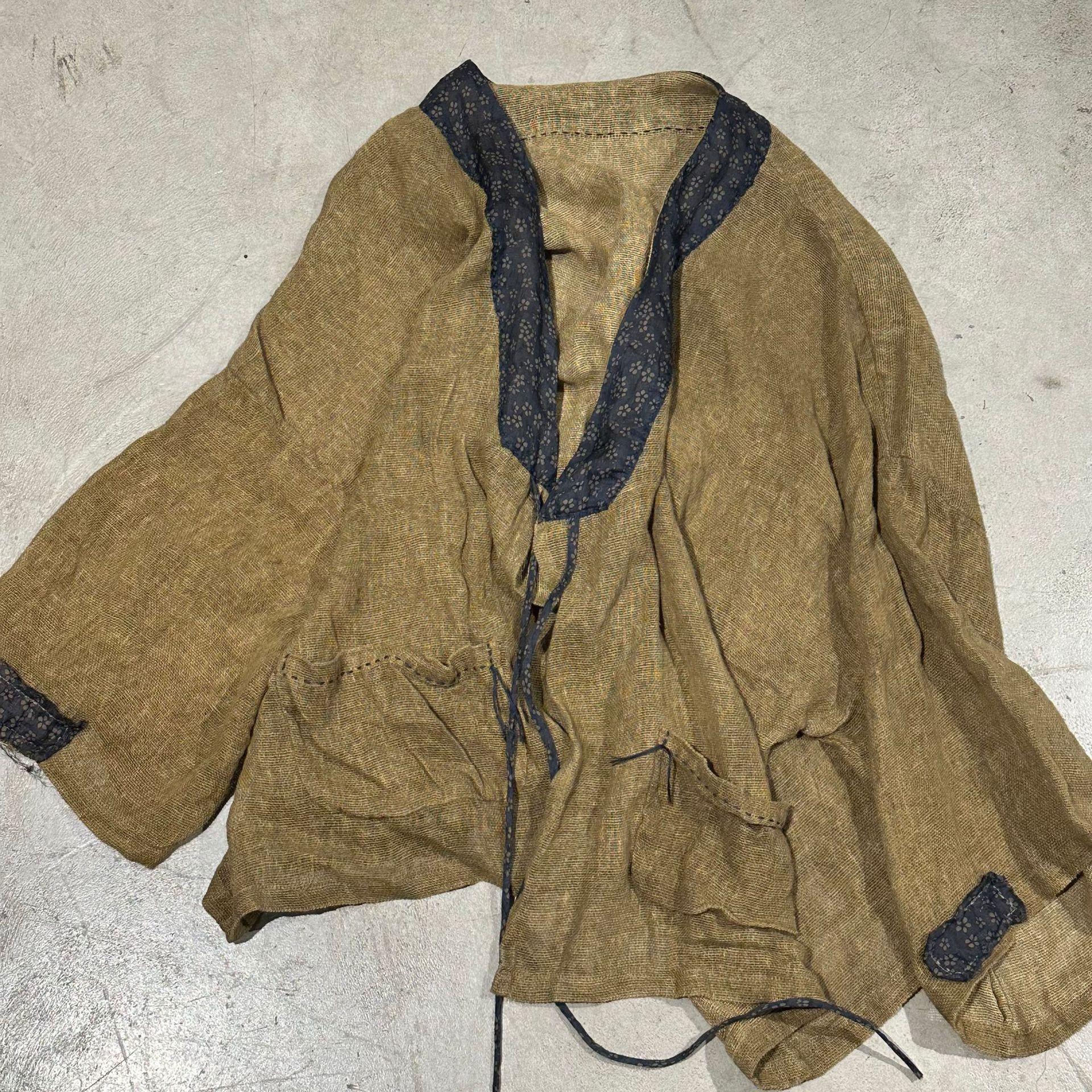 

Johnature Women Vintage Shirts Tops Belt Patchwork Color Pockets Blouses Autumn Loose Chinese Style Shirts One Size