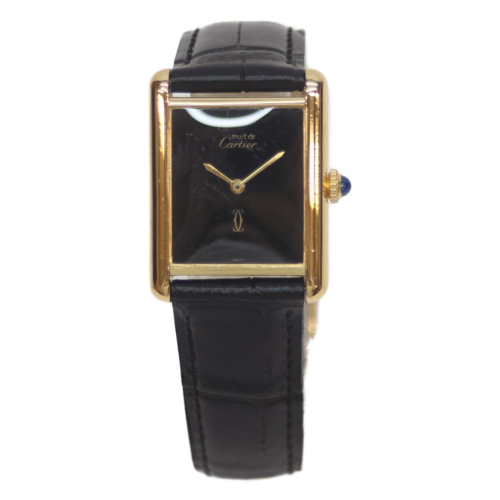 Cartier 1976-1981 925 Must Tank Vermeil LM Black Dial Hand Winding Watches - goldUsed