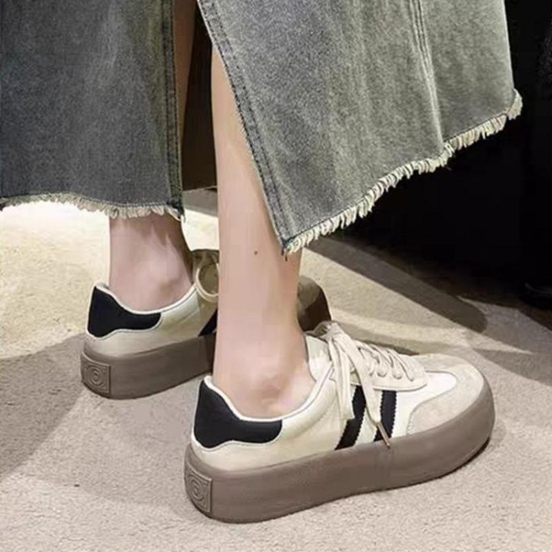 Spring New Thick-Soled Inner Heightening White Shoes For Women Retro Korean Style Sports And Leisure Sneakers For Women