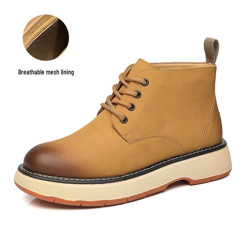 

Мужские ретро ботинки Мартин с высоким берцем - Осенне-зимние повседневные, на толстой подошве, универсальные полусапоги рабочая обувь с бархатной подкладкой большого желтого цвета. 44