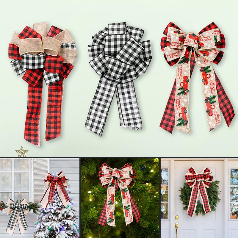 Weihnachtsbaum Schleifenschmuck Karomuster Stoff Handgefertigt Hängende Ornamente für Innen Außen Weihnachtsfeier Heimdekoration neues Jahr