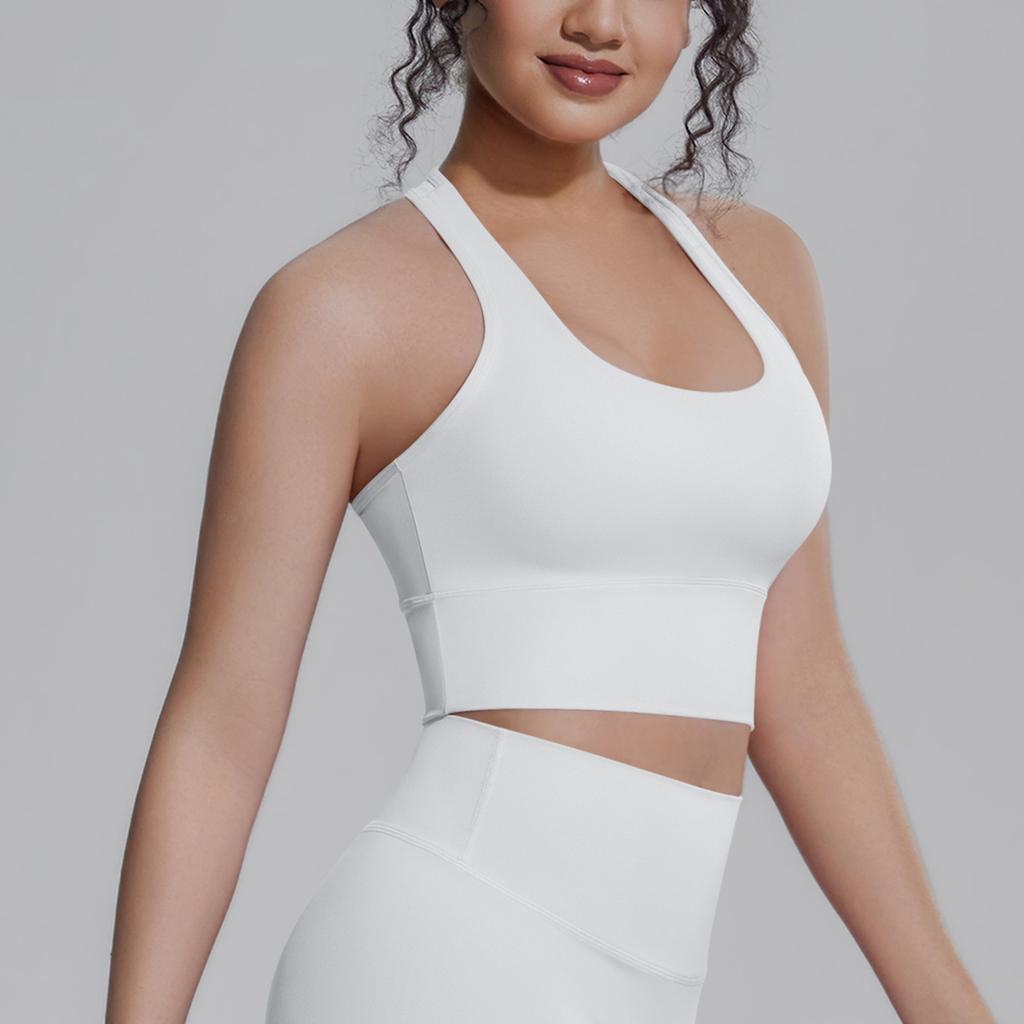 Solid Color Racer Shape Back Tight Breathable Sports Bra Running Fitness Yoga Wear Vest Top For Women