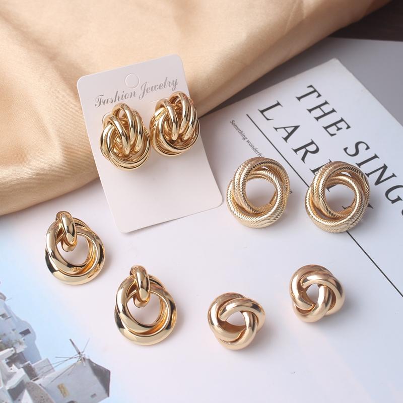 Orecchini a Bottone Rock Intrecciati per Donna Statement Europeo Nodo Metallico Liscio Orecchino Minimalista Gioielli da Festa Ingrosso Regalo Ragazza