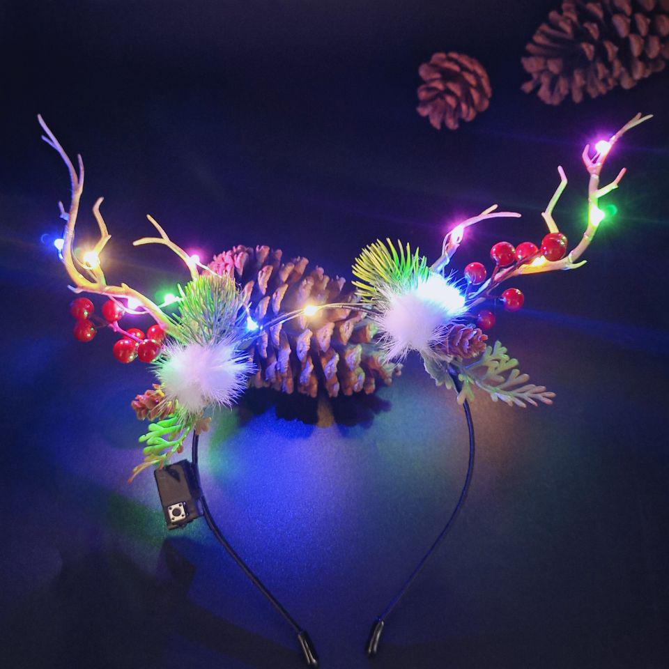 Glowing Reindeer Berry Antler Headband for Christmas & Halloween Parties