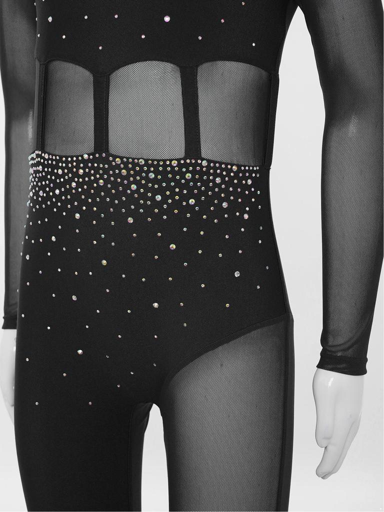 Jenter Danseopptreden Jumpsuit Helkropps Leotard Langermet Mock Neck Mesh Patchwork Nøkkelhullrygg Bodysuit