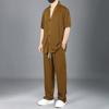 Plus Size Summer Ice Silk Suit Men's Quick-drying Cardigan Short-sleeved T-shirt   Loose Sports Trousers Two-piece Suit
