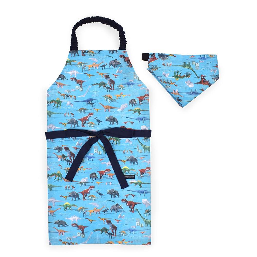Candy Apron Cooking Item Cutting Triangle Dinosaur World NT665560 [Colorful Style] & Set, Water-Repellent, No-Iron Apron, Knife, Peeler, Board, Scarf,