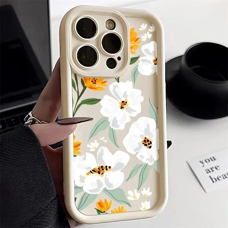 Retro Daisy Flowers Silicone Phone Case For Iphone17 16pro 15pro 14 13 12 11 12pro 13pro Max 14plus Anti Fall Protective Cover