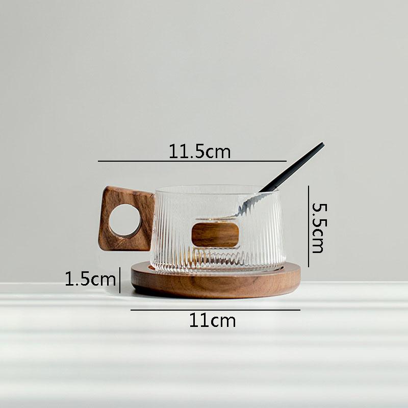 Creative Wooden Handle Glass Mug Solid Wood Coaster Breakfast Cup Oat Cup Milk Cups Coffee Mug Household Water Cups Tea Cup