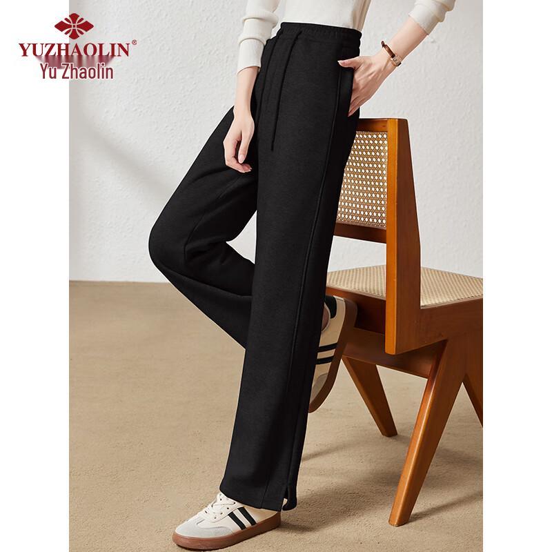 YUZHAOLIN Women's Fleece-Lined High-Waist Straight-Leg Casual Pants