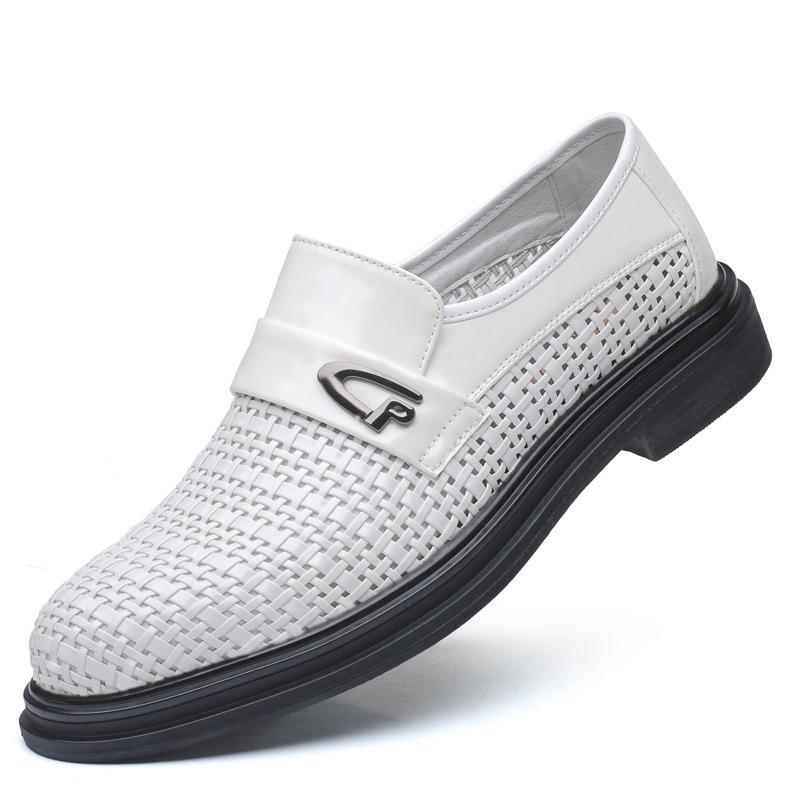 

Summer men s sandals men s hand-woven breathable business dress casual leather shoes one pedal men s shoes shoes 42 белый