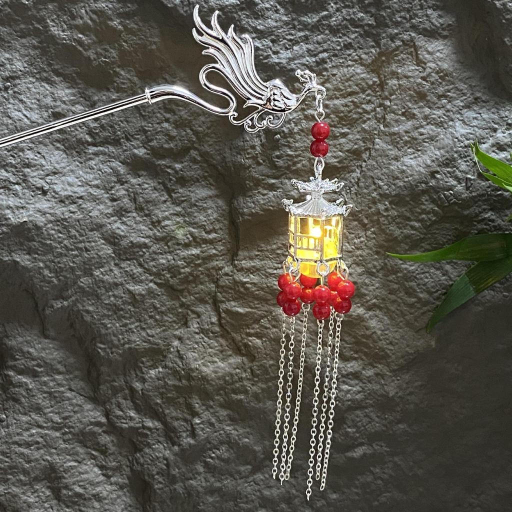 Fermacapelli Lanterna Luminosa di Alta Gamma per Gonne Hanfu - Popolare Accessorio Stile Paesaggistico