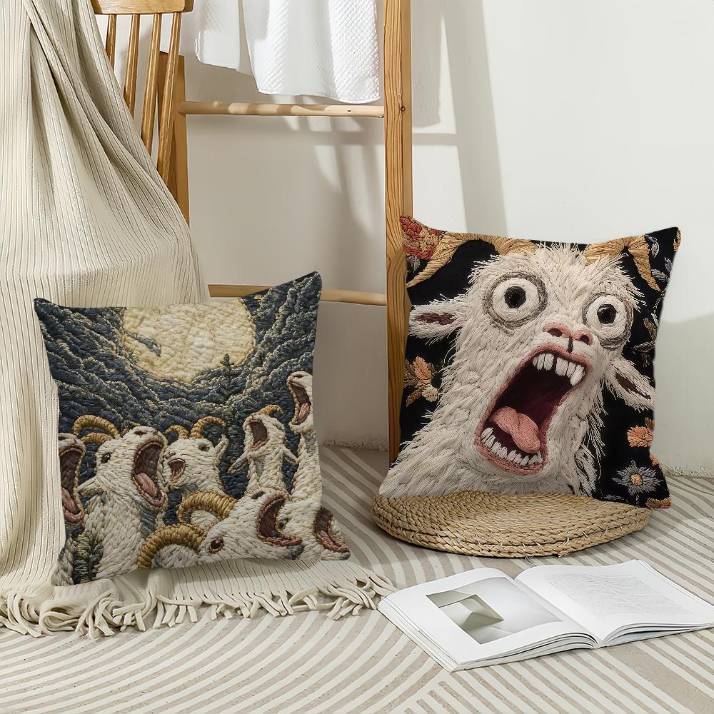 Ghost Goat Face Fun Pillow Case Sofa Living Room Bedroom Headboard Backrest Square Cushion Nap Time