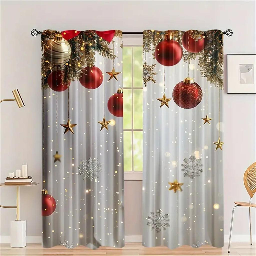 Christmas Curtains 3D Santa Reindeer Print White Bedroom Panels Holiday Decor 2 Panels Xmas Festive Window Drapes
