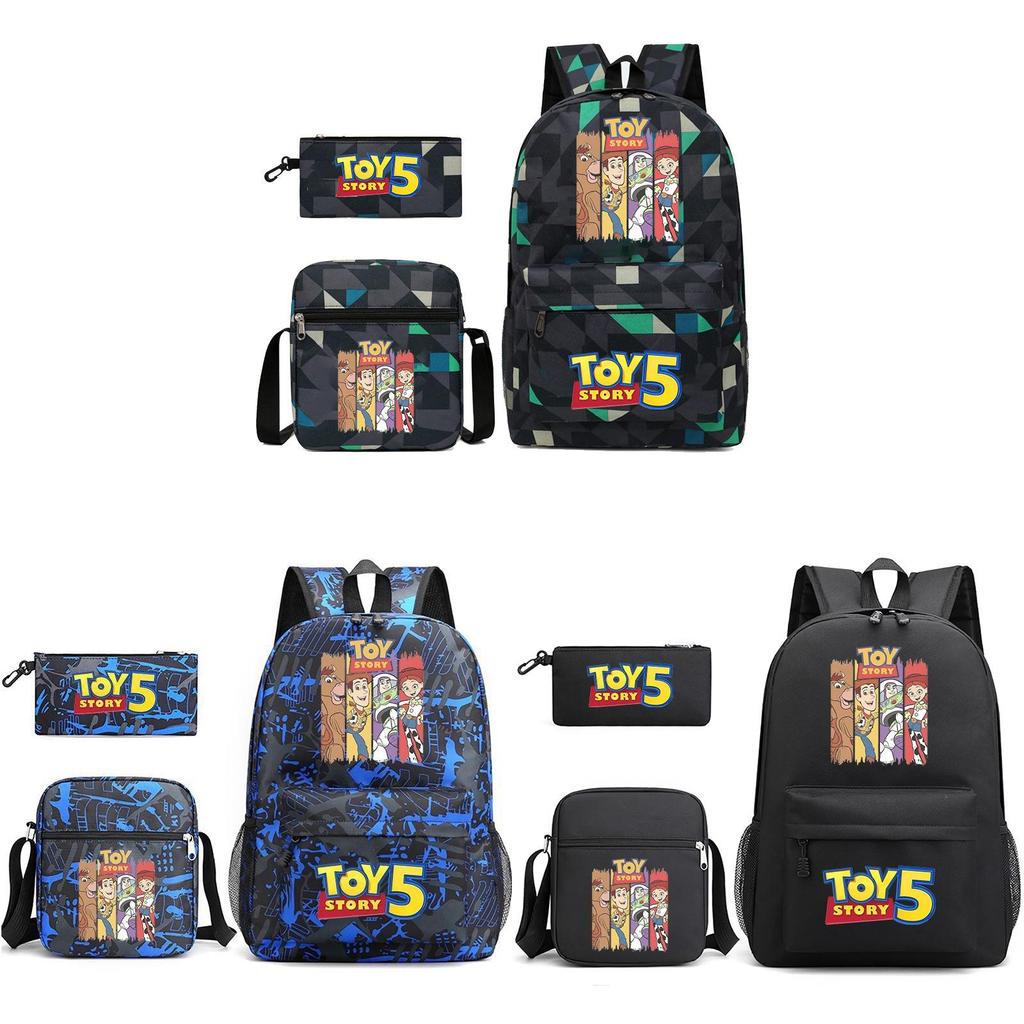 Toy Story Cartoon Print Oxford Canvas Backpack With Zipper Closure For Casual Travel Teens