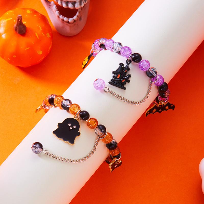 Punk Halloween Ghost Bat Pendant Beaded Bracelets For Women Men Hip Hop Bangles Party Jewelry Gifts