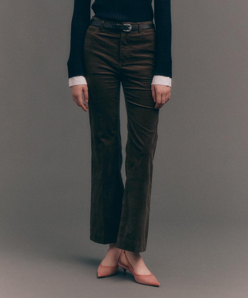 Seteo (W) Soft Corduroy Semi-Flare Pants Brown