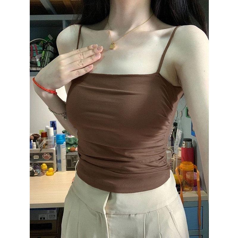 2026 Spring Korean Style Backless Slim Bandeau Top with Padded Ruffles for Women