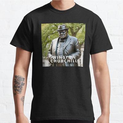 Men Fashion Casual Short Sleeves Winston Churchill Statue Tees Classic Oversized T-shirts