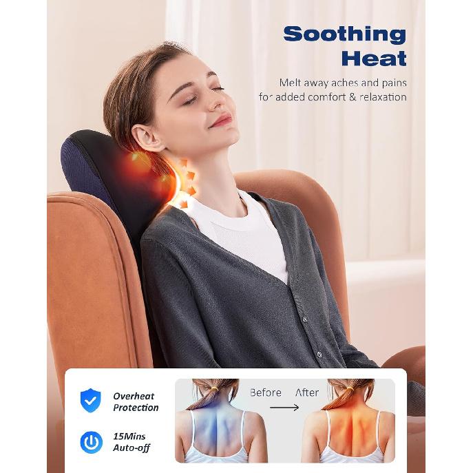 Shiatsu Neck and Back Massager with Heat, Neck and Shoulder Massagers, Deep Tissue Kneading Massage Pillow for Lower Back, Shoulder, Leg Muscle Pain