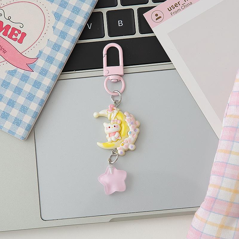 

Cute Pajama Bear Keychain Kawaii Resin Teddy Key Chain With Star Charm For Girls Bag Purse Decoration A7