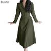 Women Casual Turn Down Collar Long Sleeve Midi Dress