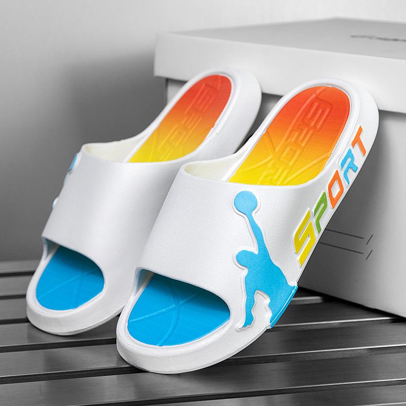 Color thick-soled slippers men's summer wear sports and leisure one-word indoor home non-slip beach sandals