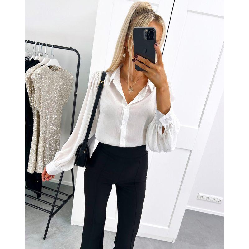 

Fashion Style Fashion Elegant Hot Sale Spring & Fall Winter Long Sleeve Polka-Dot Loose-Fitting Sense of Design Shirt Tops Women s Fashion White S