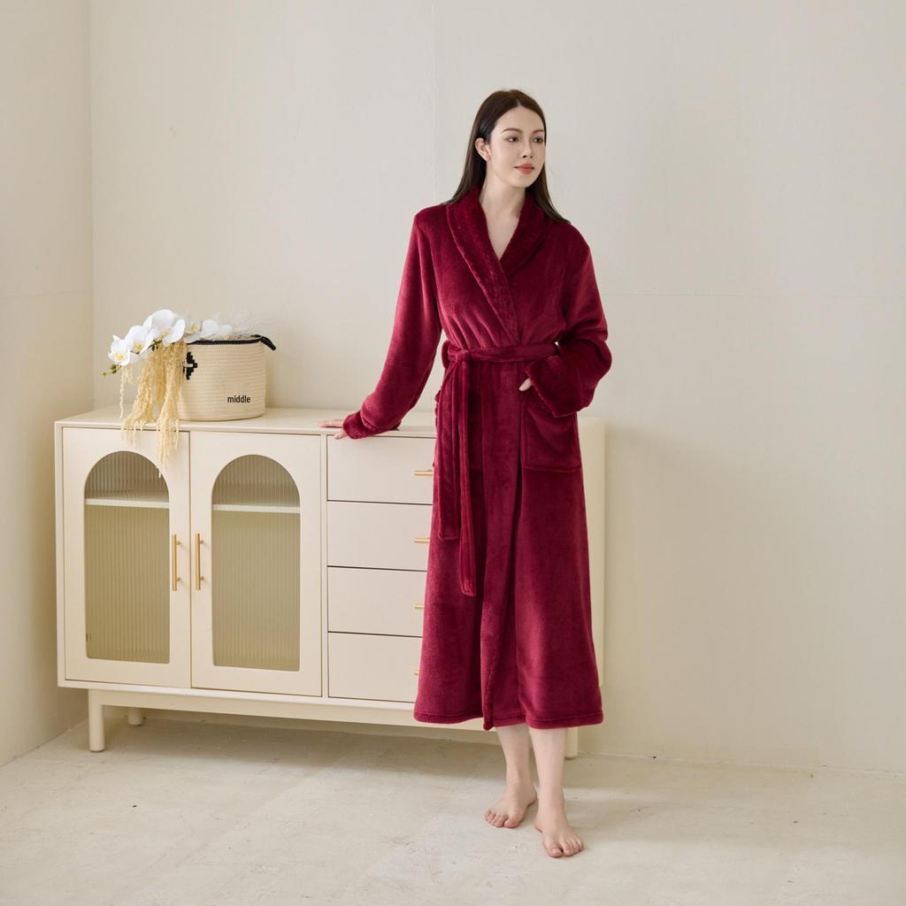 Thick Flannel Unisex Bathrobe - Plus Size, Couple's Long Nightgown Pajamas