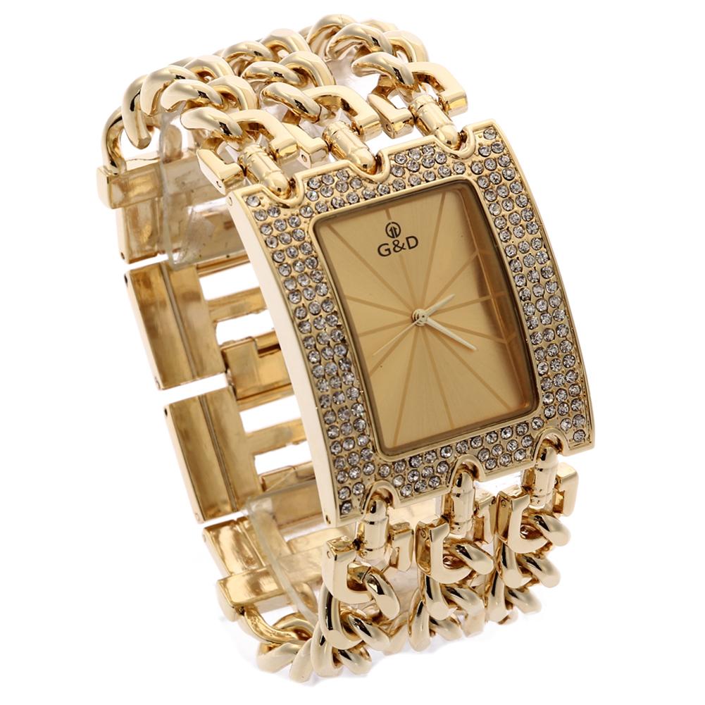 Damen Stahl Quarz Uhr Modische Kristall Inlay Damen Armbanduhr