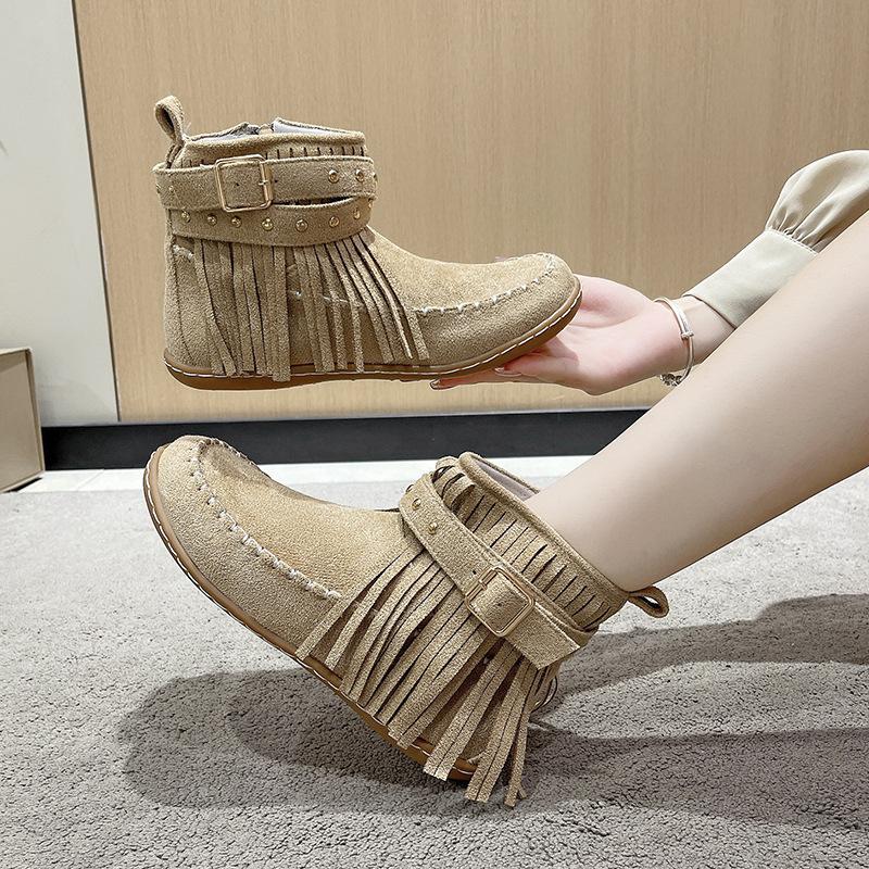 Retro Fringed Flat Boots