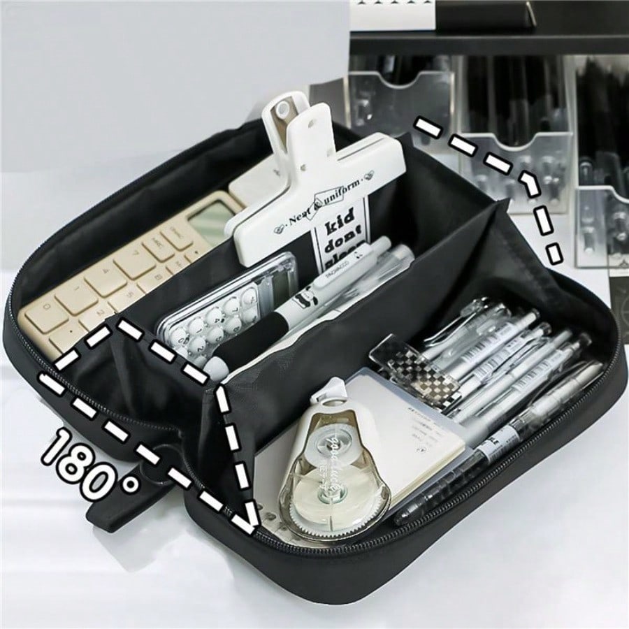 Large Capacity Pencil Case 3 Compartment Pouch Pen Bag Double Side Opening Student Stationery Organizer School Supplies