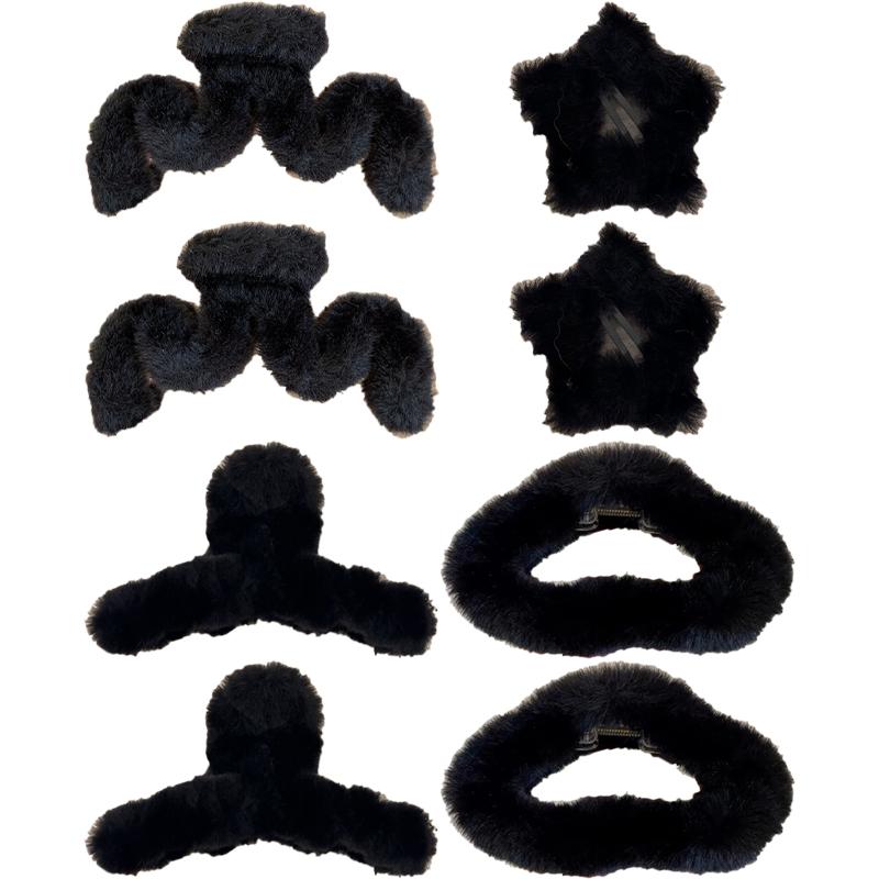 Set of 4/8 Autumn and Winter Short Plush Solid Color Hair Claws for Women Holiday Atmosphere Shark Clip Hair Accessories