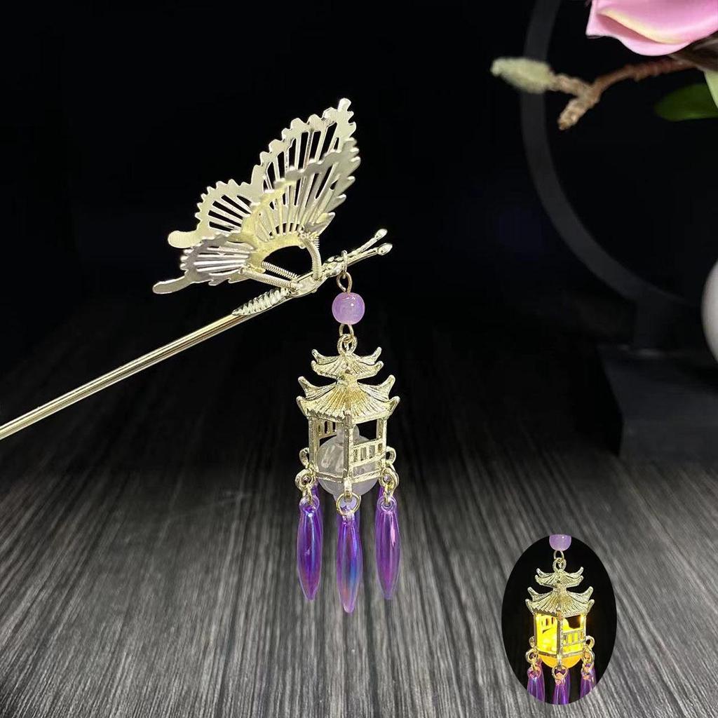 Ancient Style Luminous Hairpin: High-End Alloy Lantern Design for Hanfu Skirts