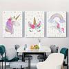 Set of 3 Unicorn Canvas Wall Art - Unframed, Watercolor And Golden Glitter Prints, Perfect for Nursery Or Bedroom Decor.
