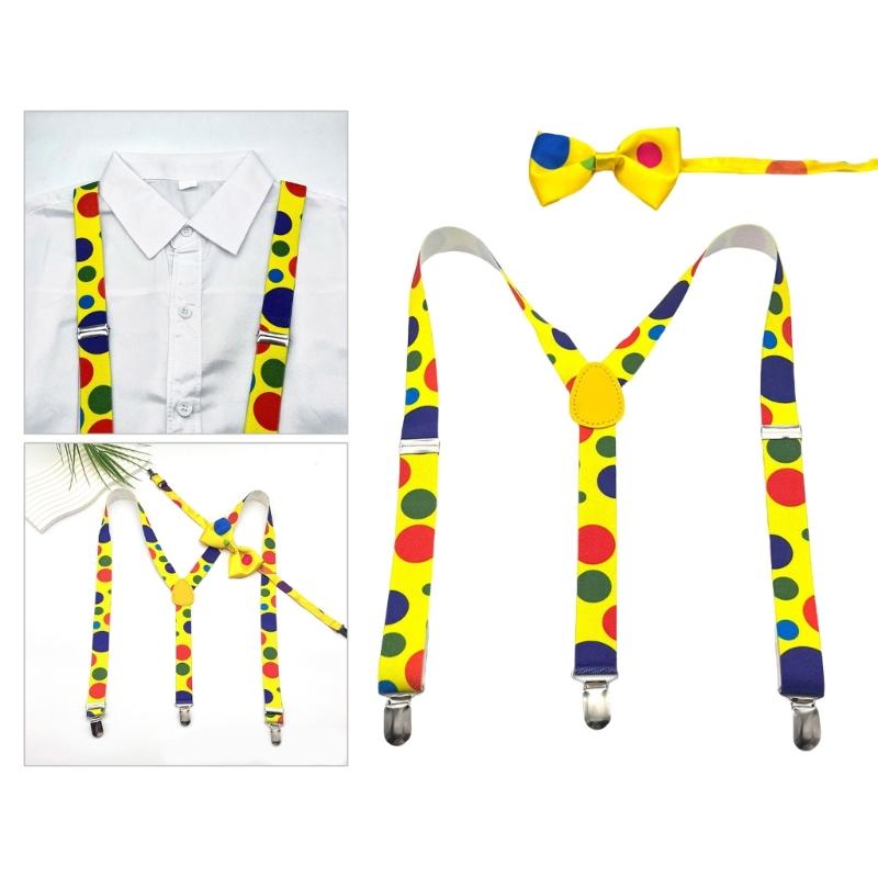 Clown Print Suspender Bowtie Set Fashionable Polyester Suspenders Belt for Enhancing Everyday and Event Look
