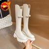 Pearl Bow Middle Heel Round Toe Ladies Knee High Shaft Shoes Autumn Winter Chic and Elegant New in Gothic Hot Women's Long Boots
