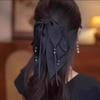 Women's 2025 Black Bow Tassel Claw Clip Hairpin