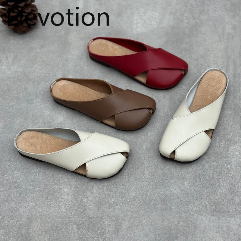 Baotou Women's Shoes - Flat-bottom, Simple Design, Soft Leather, Soft Sole Flip-flops Devotion